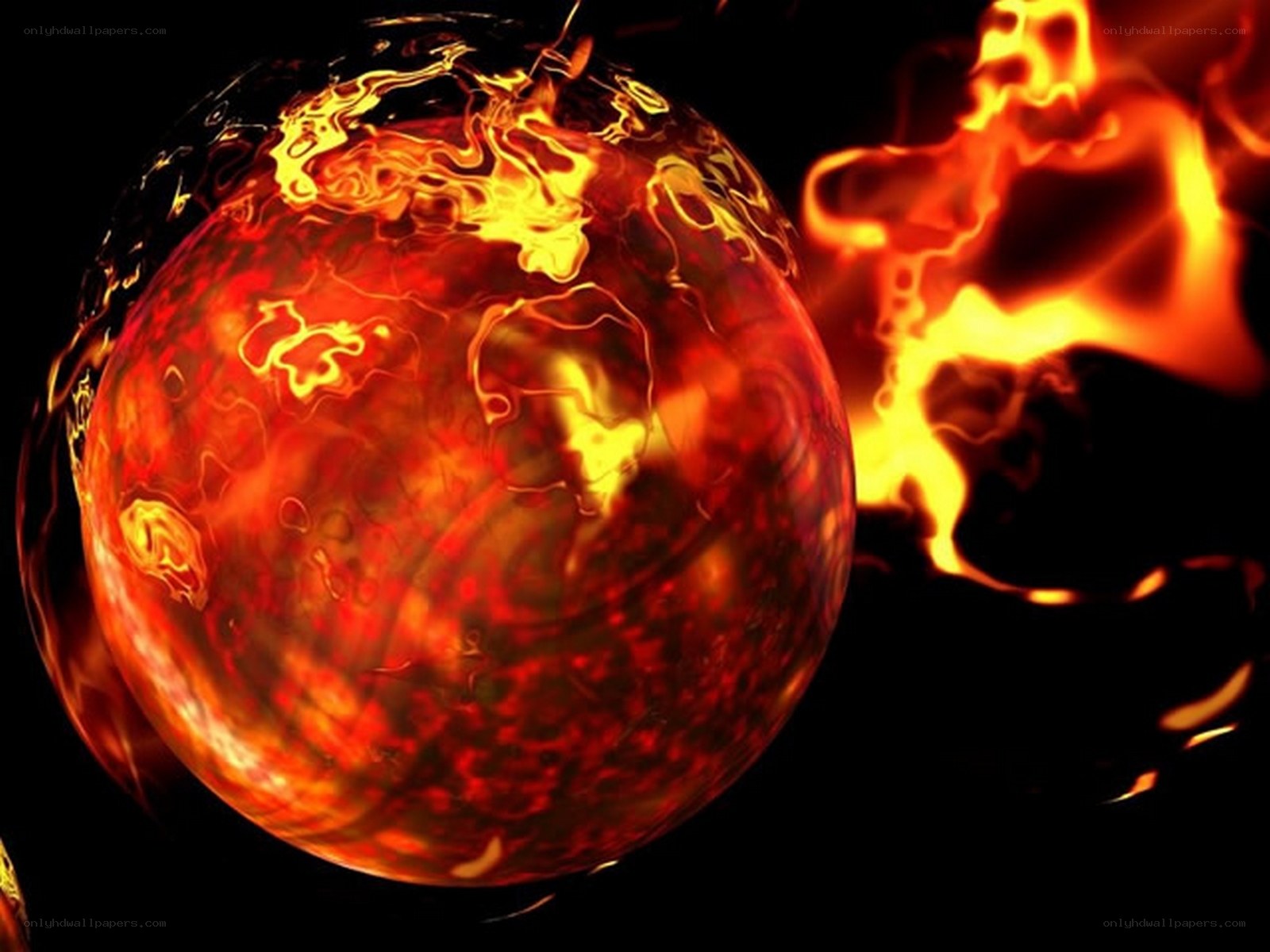 fiery planet with flames