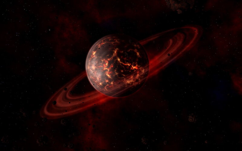 Fiery planet with rings