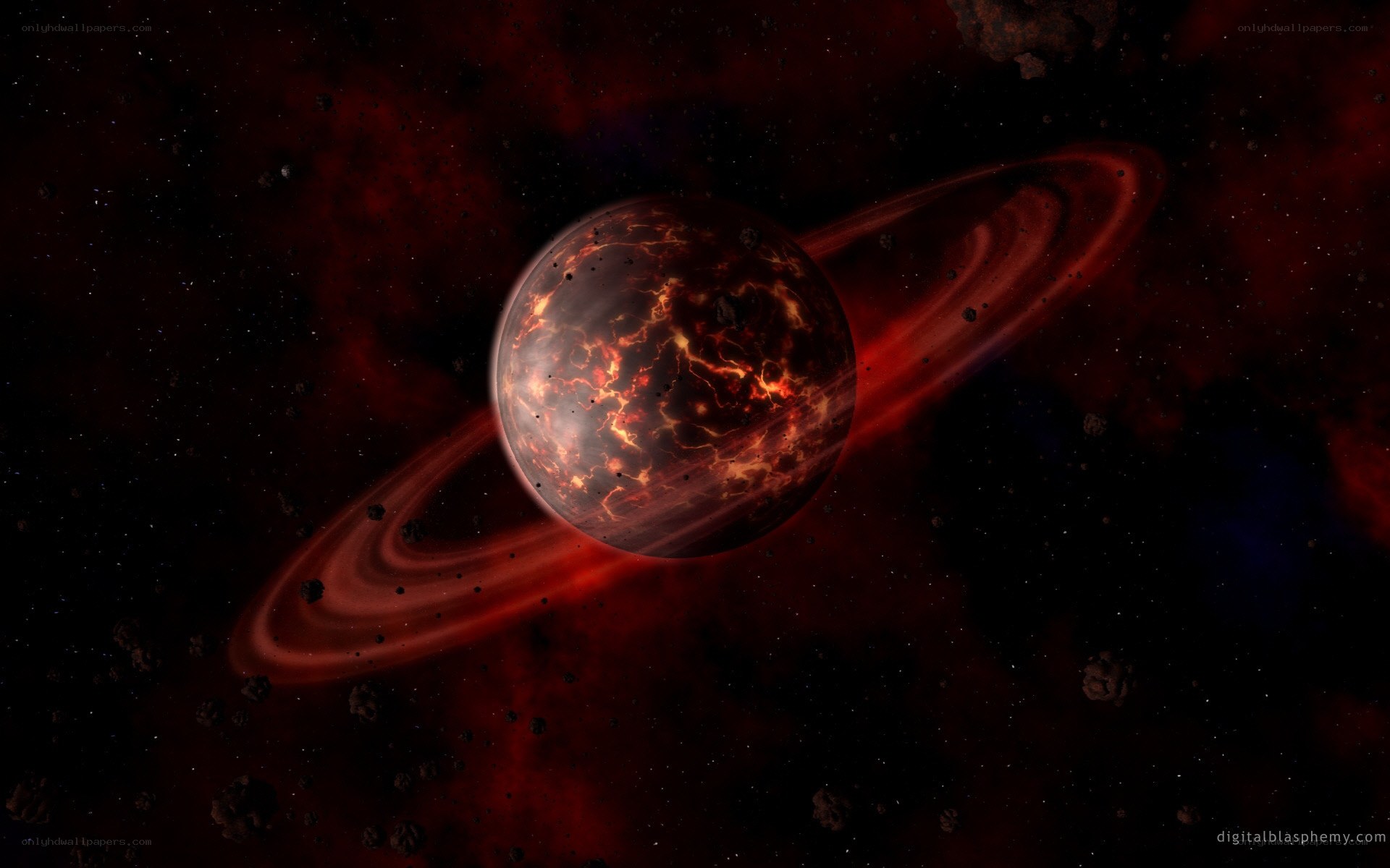 Fiery planet with rings