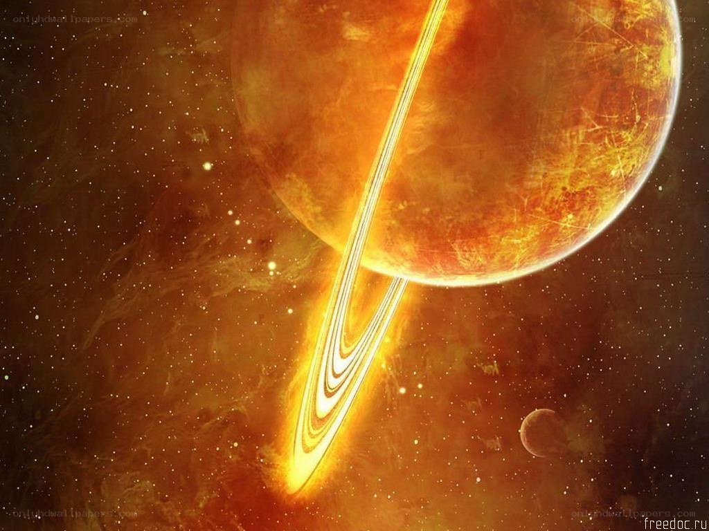Fiery planet with rings