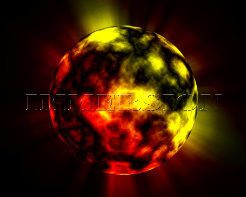 Fiery planet with watermark
