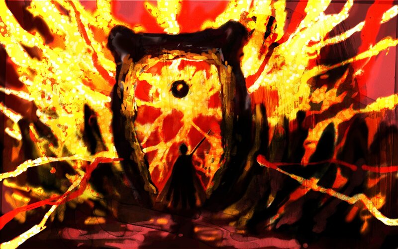 fiery portal with silhouetted figure
