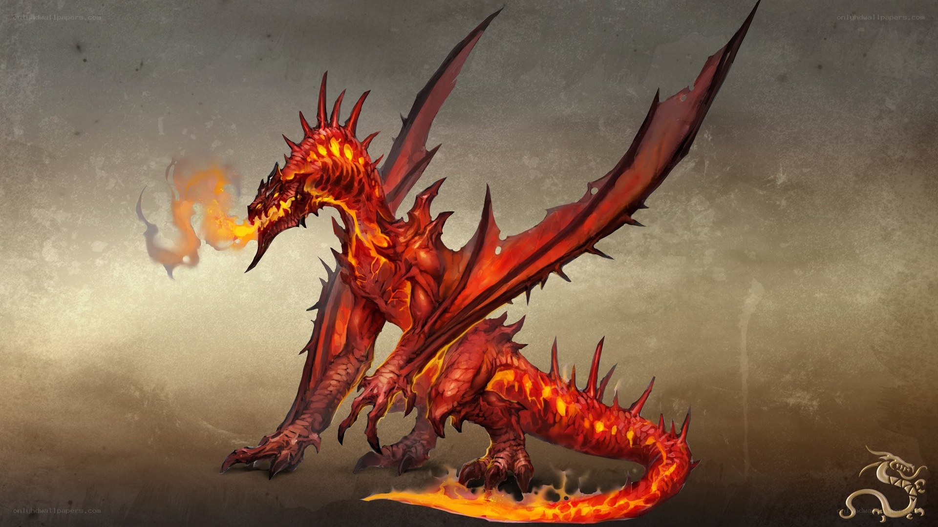 fiery red dragon breathing fire
