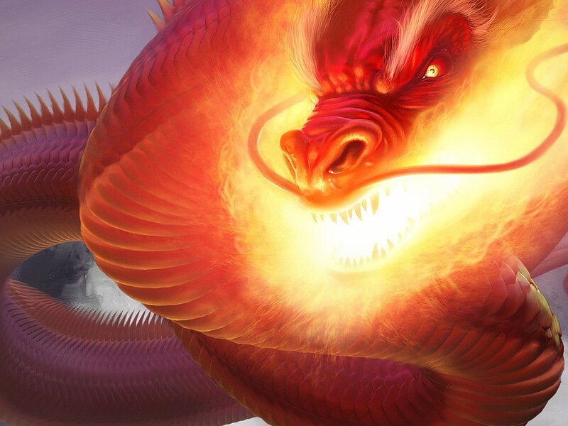 Fiery red dragon breathing fire