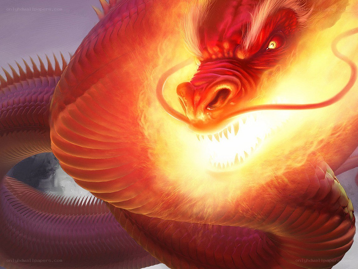 Fiery red dragon breathing fire
