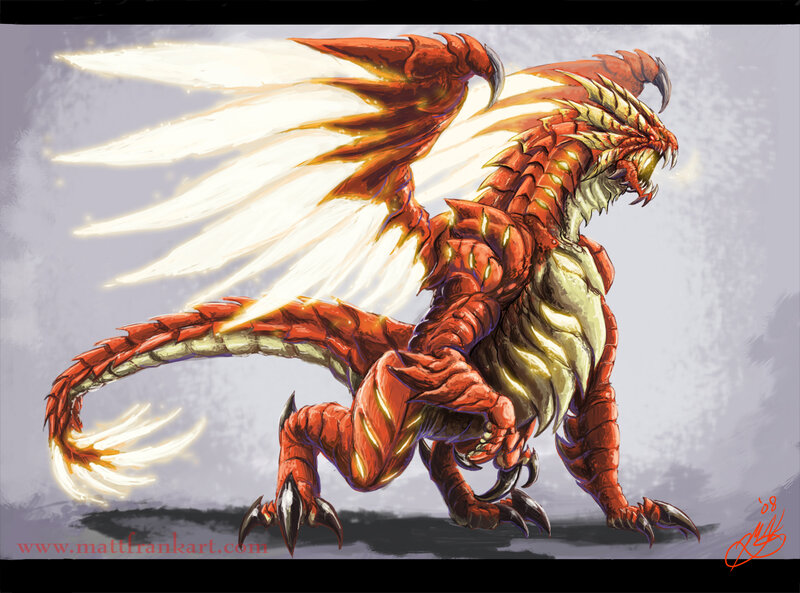 fiery red dragon with wings