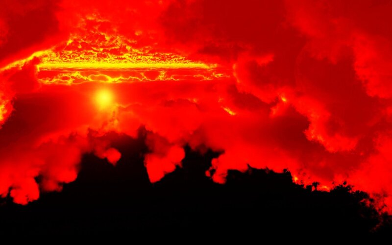 Fiery red sky at sunset