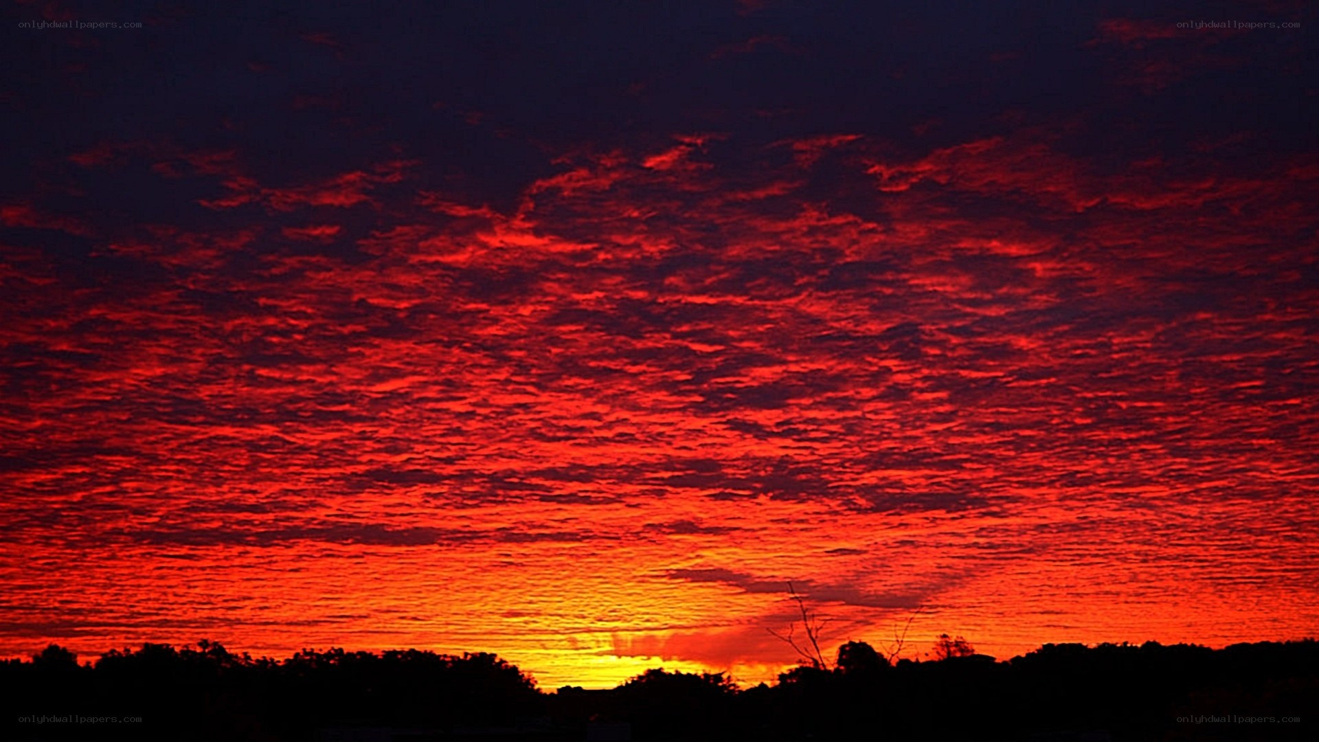 Fiery red sunset sky