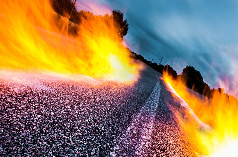 Fiery road at dusk