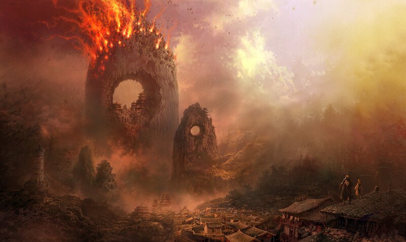 Fiery ruin of a city