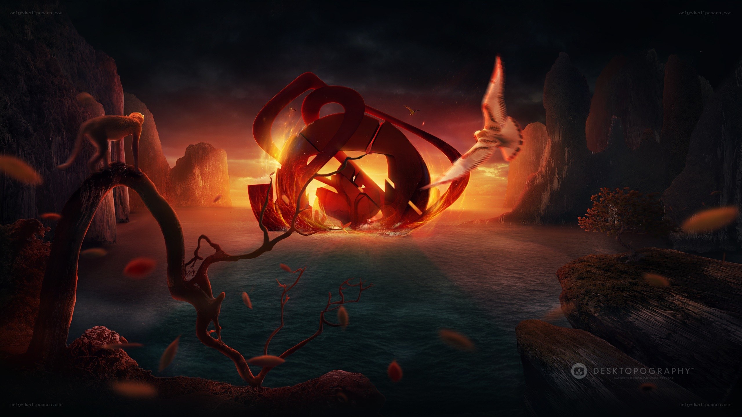 Fiery sculpture in a canyon