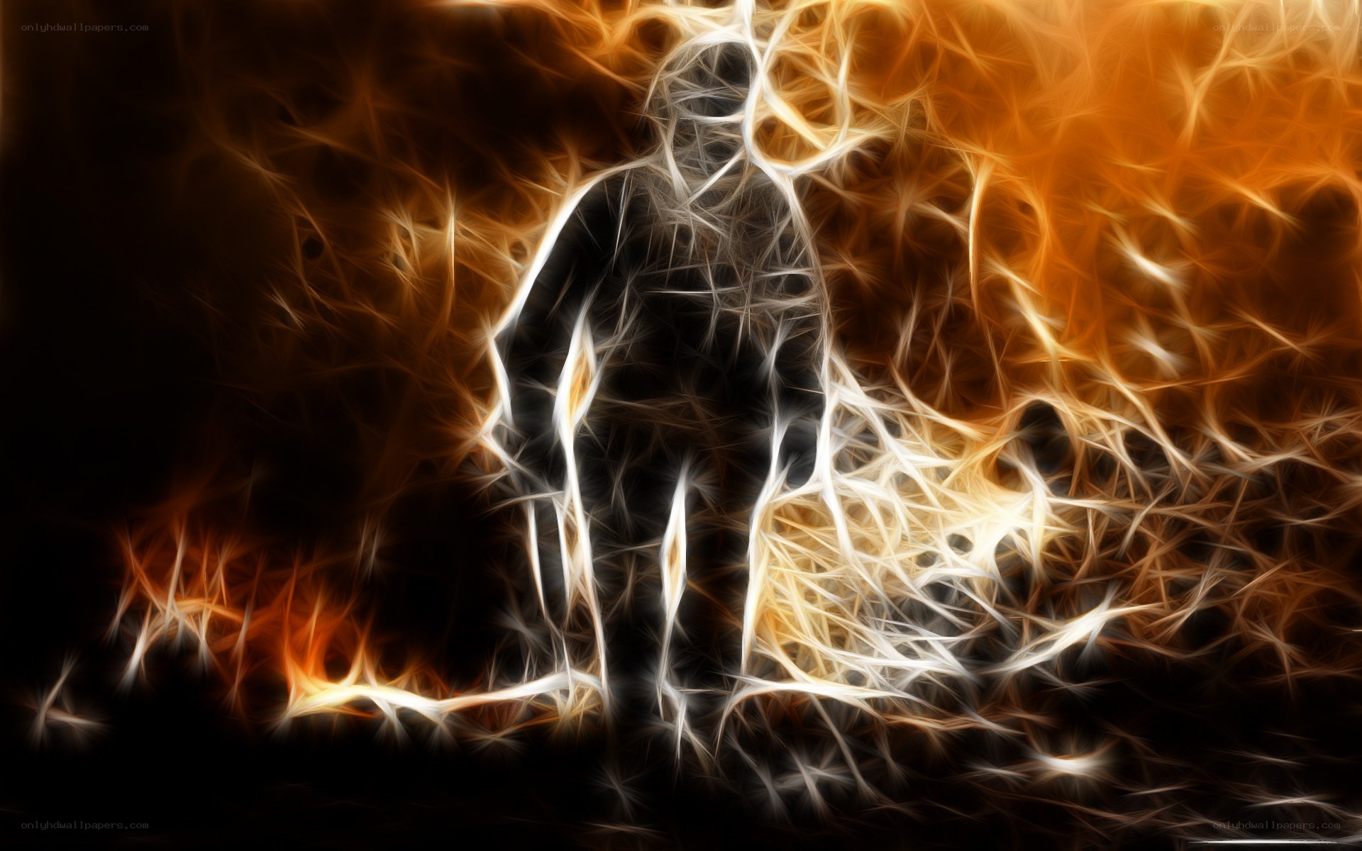 fiery silhouette figure