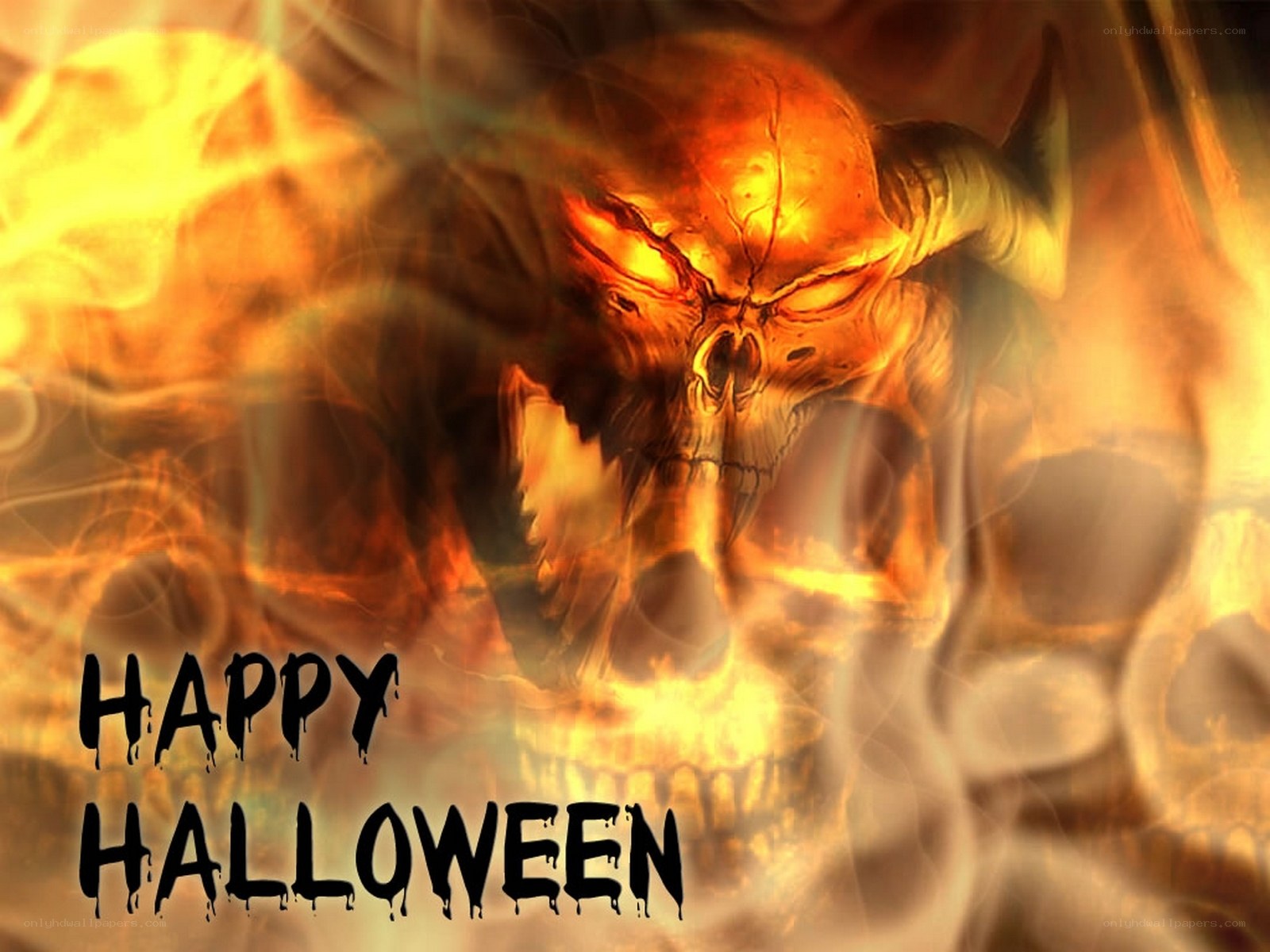 fiery skull Halloween greeting