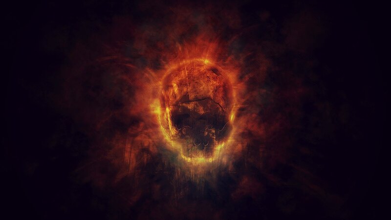 fiery skull in dark void