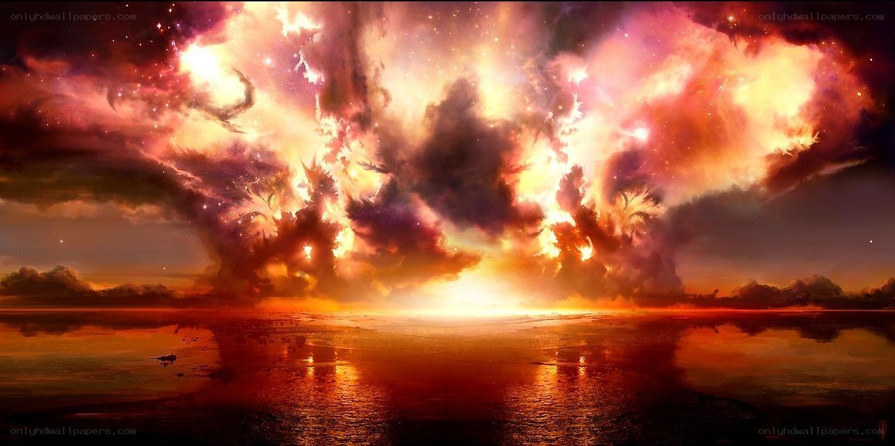 Fiery sky over calm water