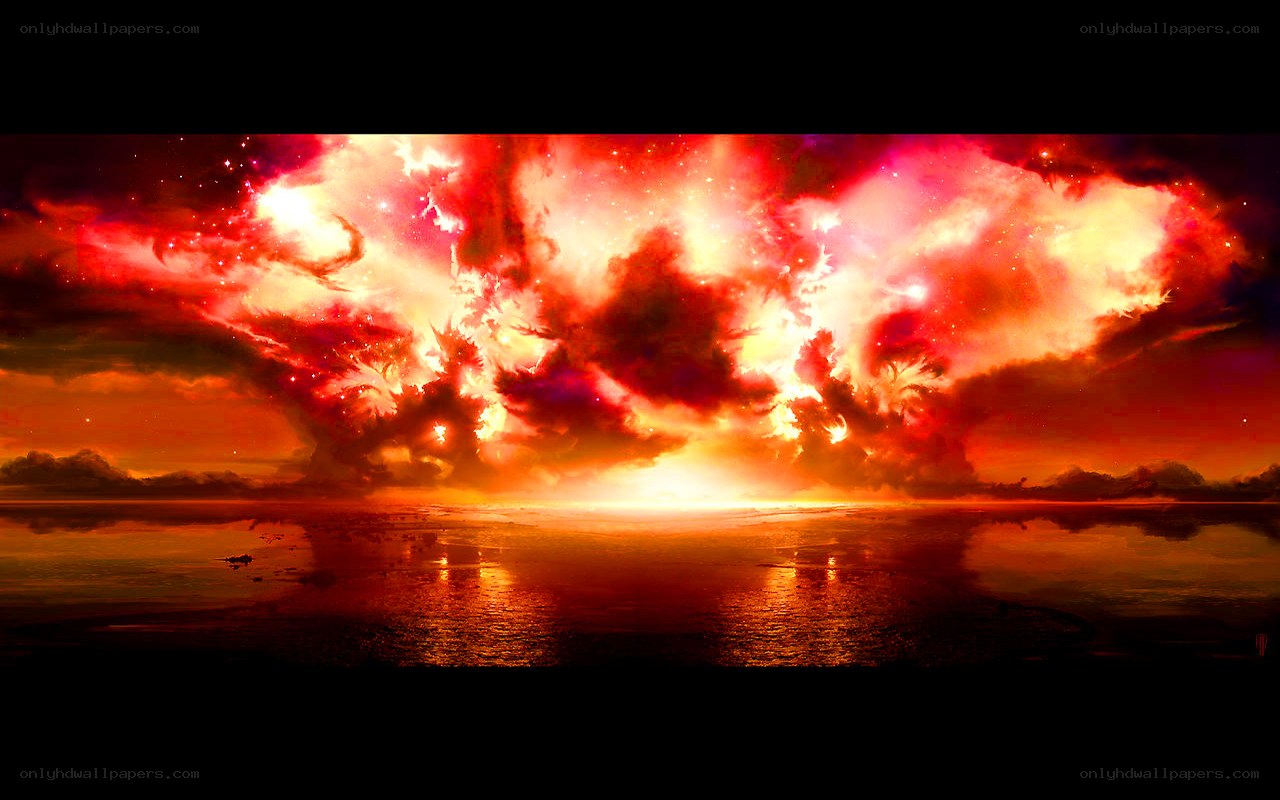 Fiery sky over calm water