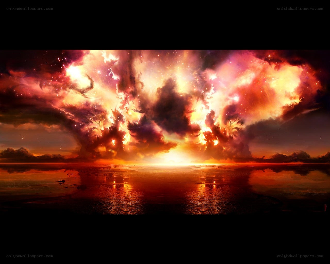 Fiery sky over calm water