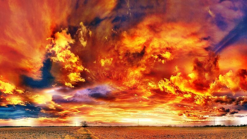 Fiery Sky over Field — Orange, Dramatic, Sunset