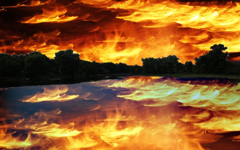 Fiery sky over lake