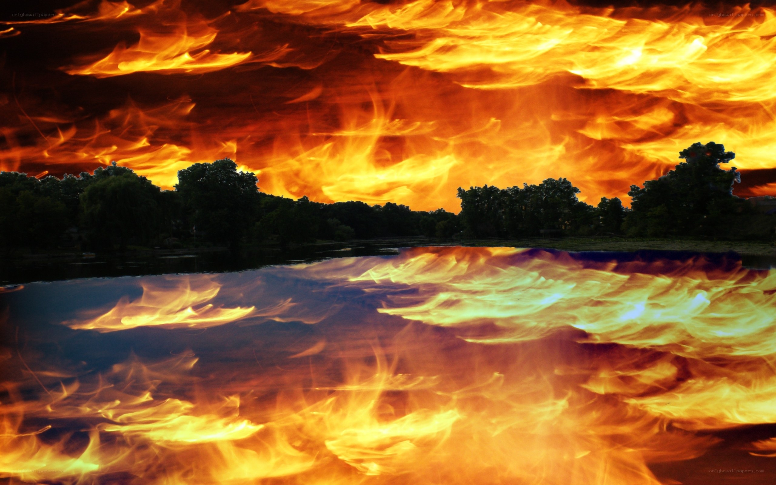 Fiery sky over lake