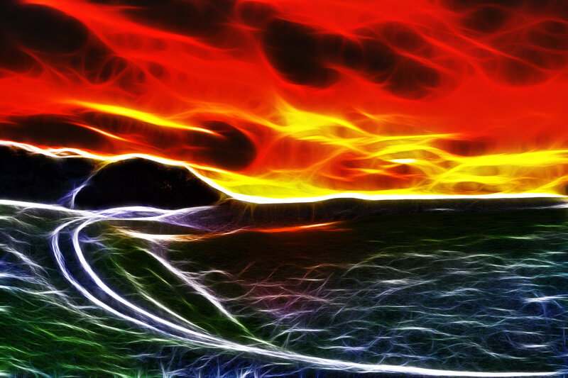 Fiery sky over ocean
