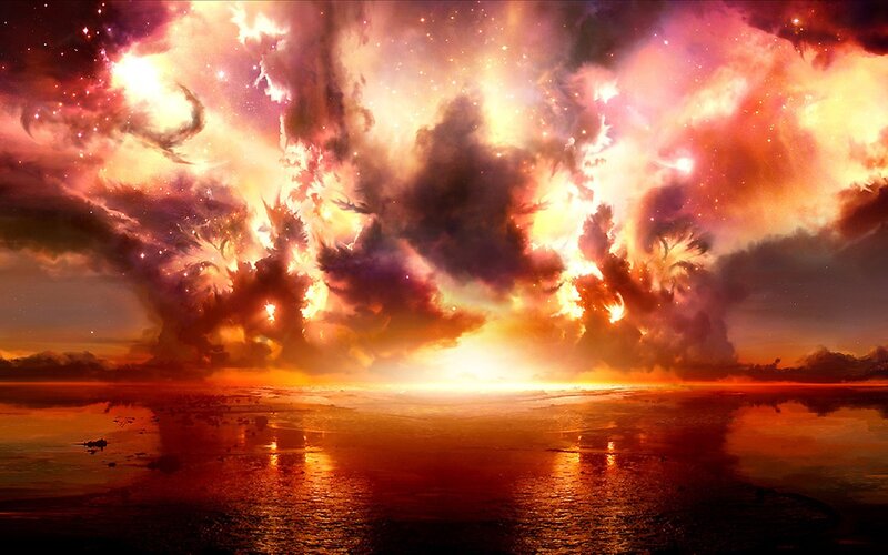 Fiery Sky over Water — Orange, Dramatic, Sunset