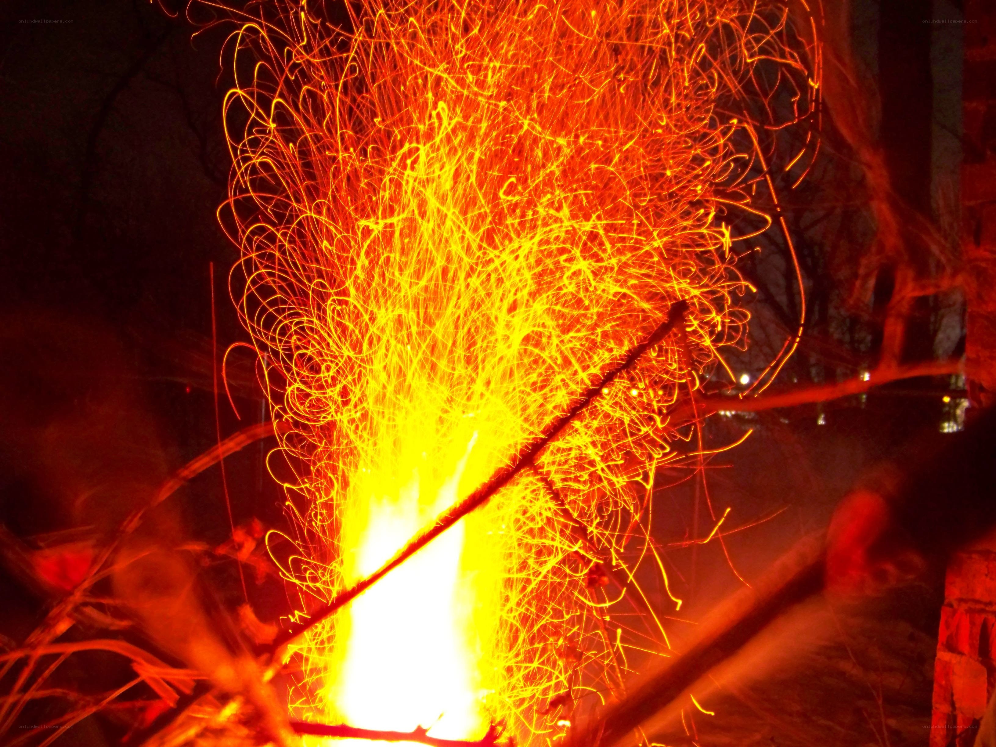 Fiery sparks at night