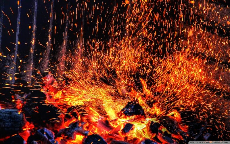 Fiery sparks from a burning fire