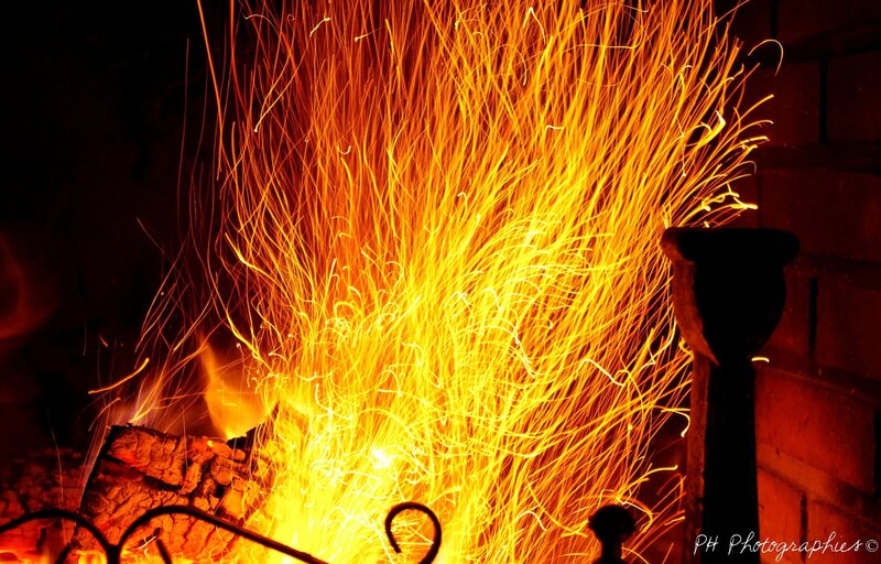 Fiery sparks from a fireplace