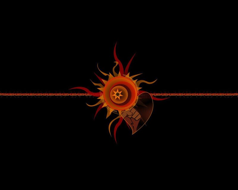 fiery sun emblem with fist