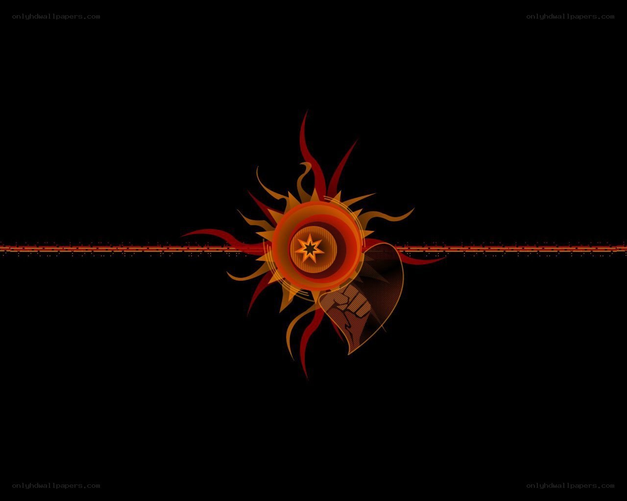 fiery sun emblem with fist