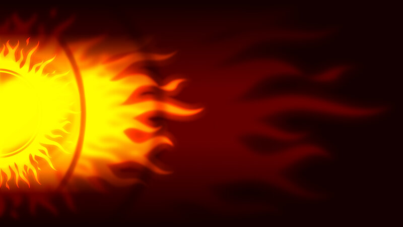 fiery sun with flames