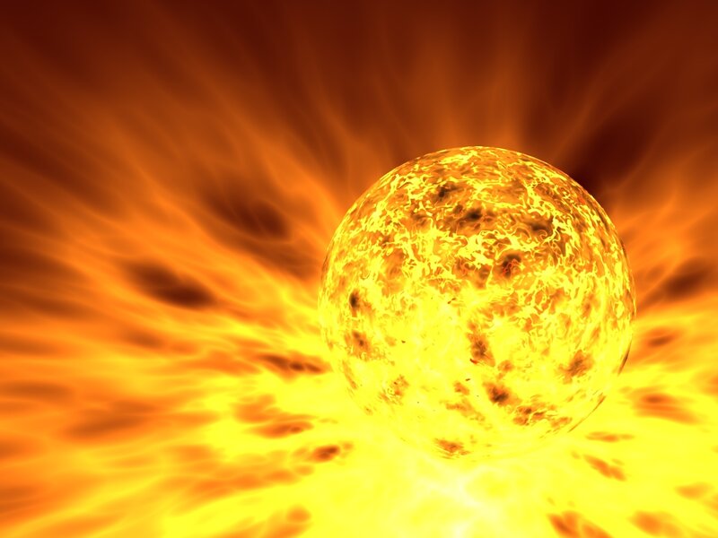 fiery sun with solar flares