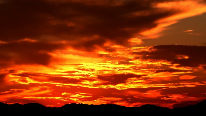 Fiery sunset over mountains