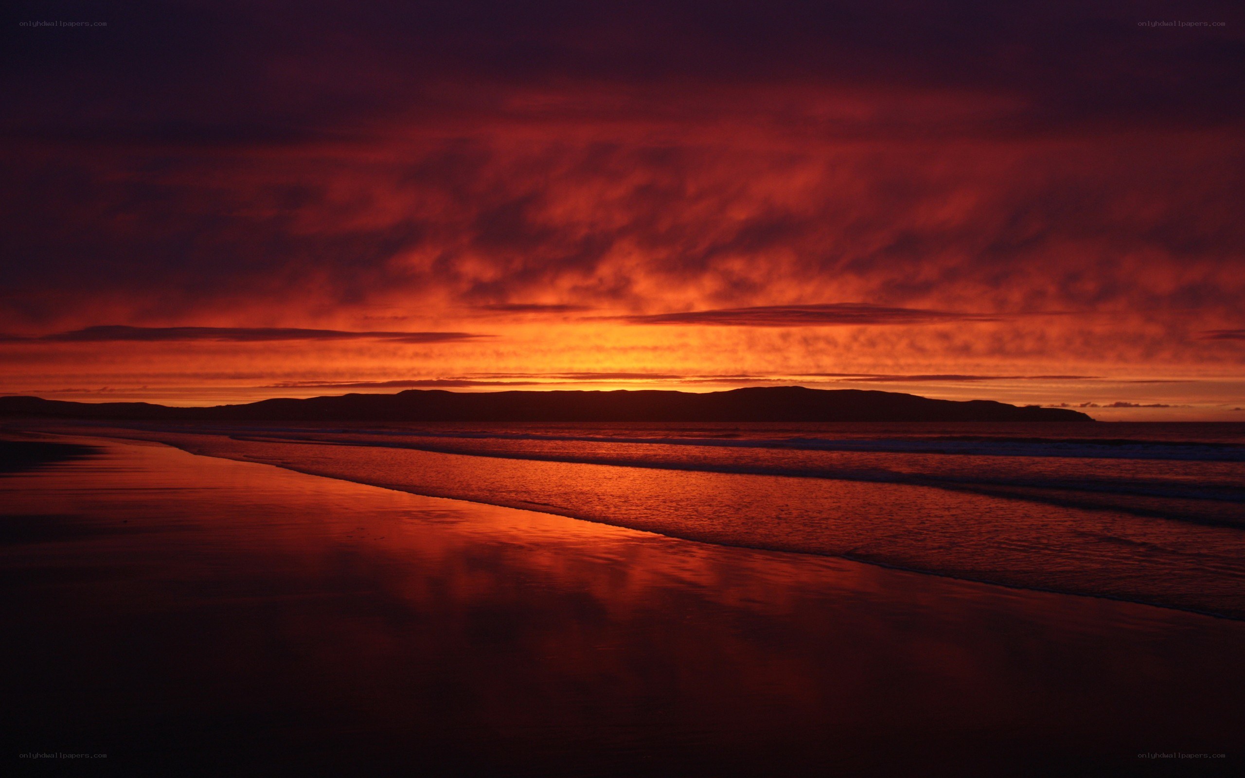 Fiery sunset over the beach