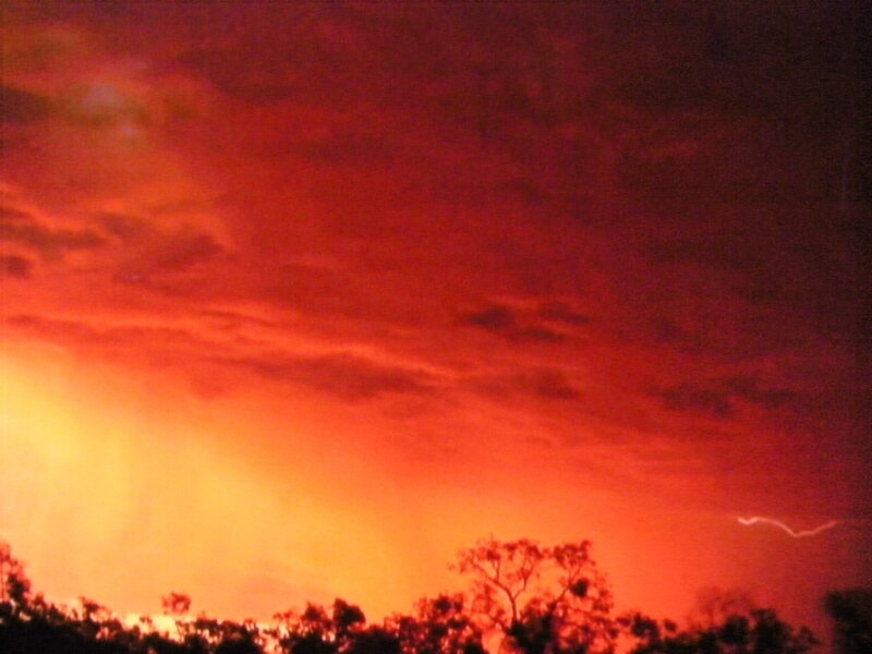 Fiery sunset with lightning