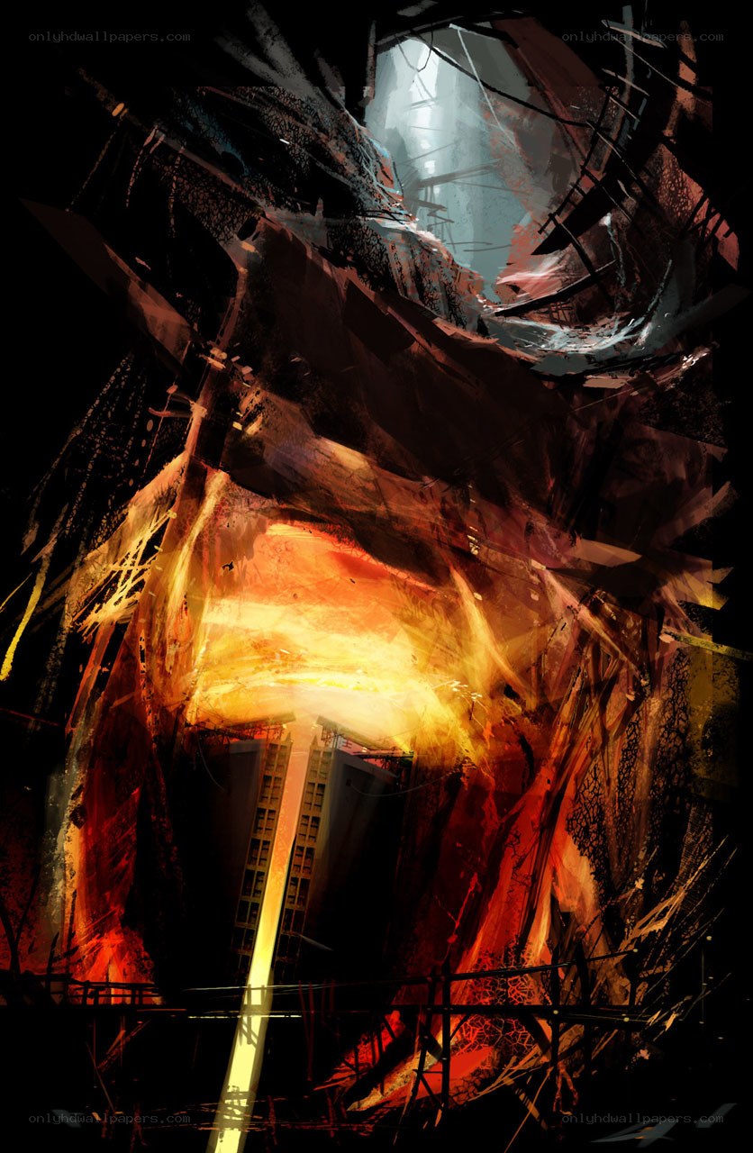 Fiery urban collapse