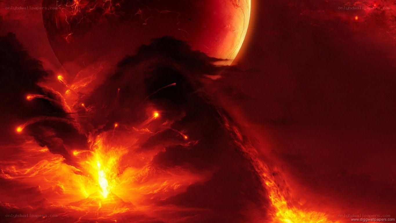 Fiery volcanic eruption