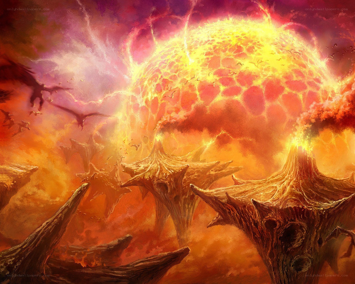 Fiery volcanic landscape