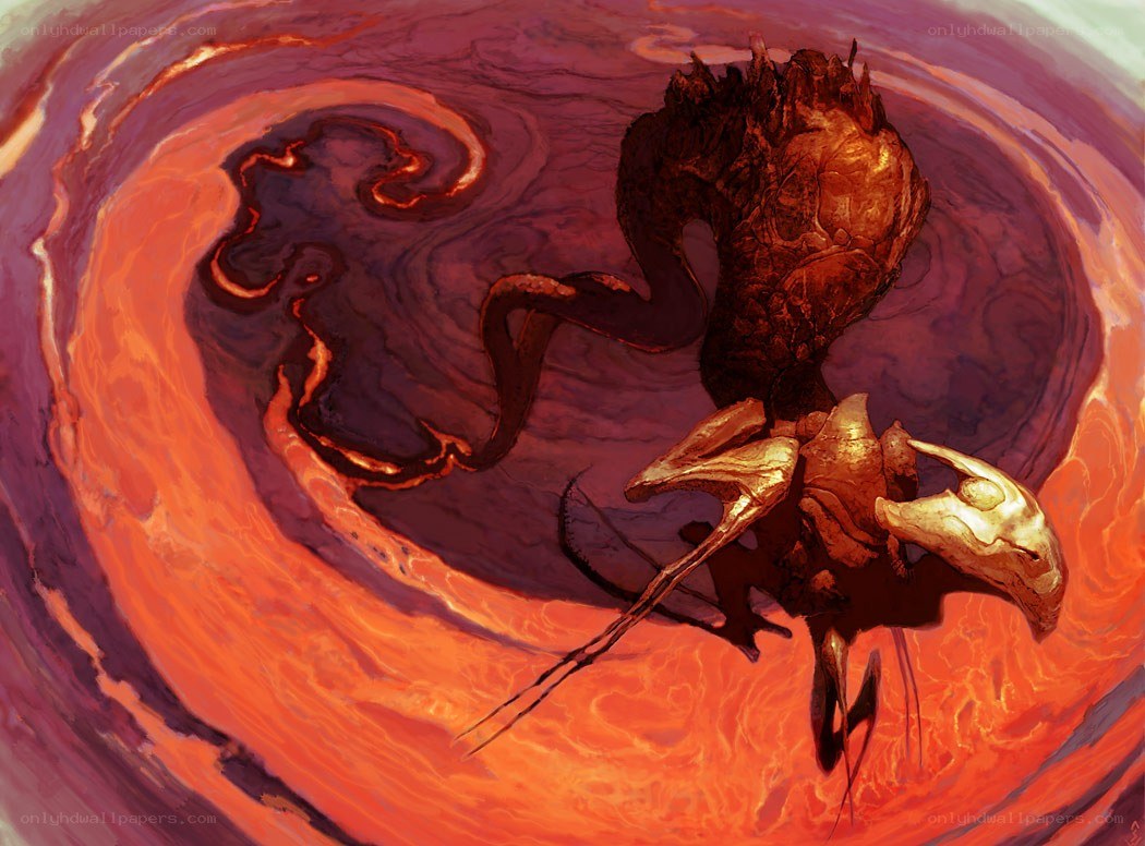 Fiery vortex with skeletal creature