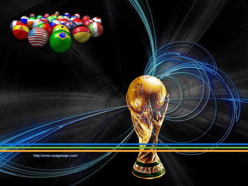 FIFA World Cup trophy and flags