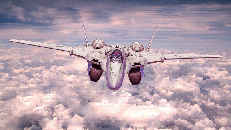 fighter jet above clouds