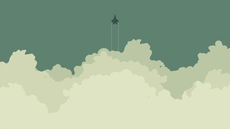 Fighter Jet Above Clouds — Green