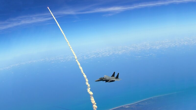 Fighter Jet and Rocket — Blue, Dramatic