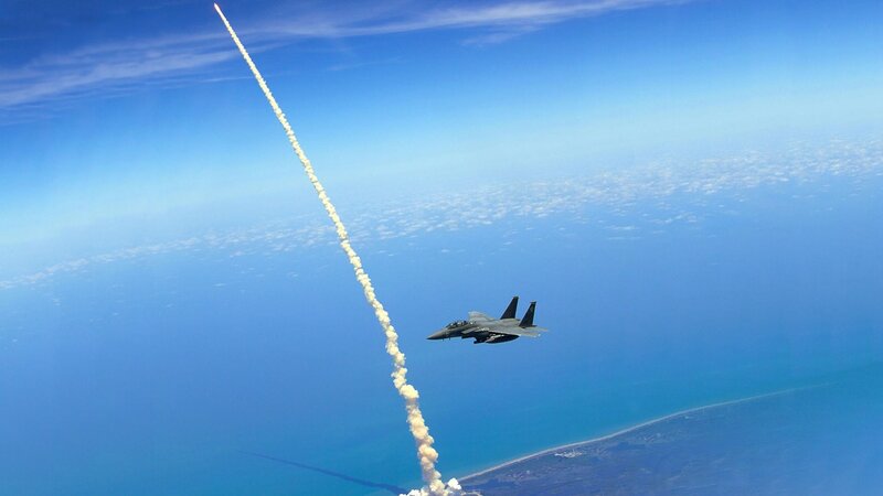 Fighter Jet and Rocket — Blue
