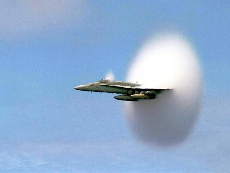 Fighter Jet Breaking Sound Barrier — Blue, Dramatic, Afternoon, Photograph, Cloud, Sky