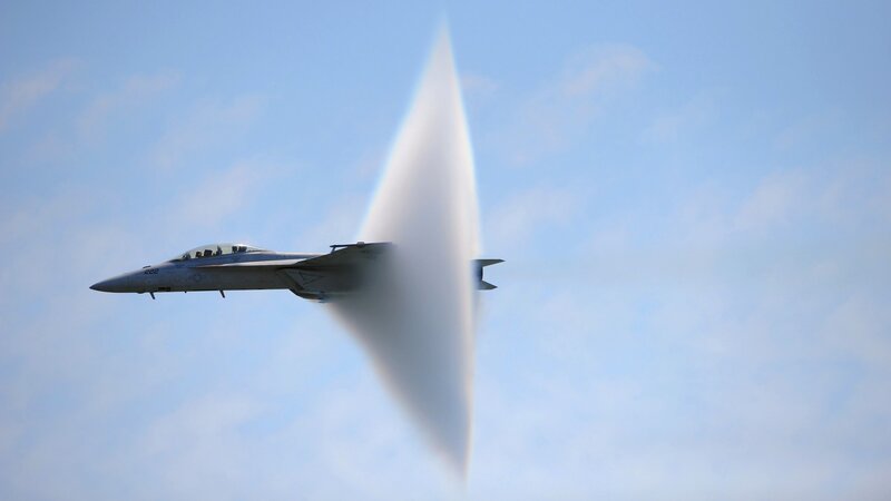 Fighter Jet Breaking Sound Barrier — Blue, Dramatic, Afternoon, Photograph