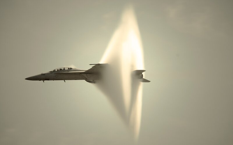 Fighter Jet Breaking Sound Barrier — Gray, Dramatic, Photograph, Sonic Boom