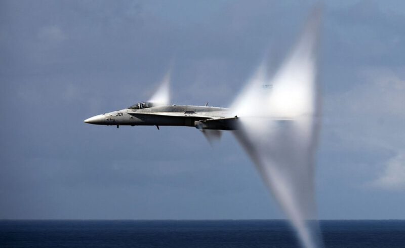 Fighter Jet Breaking Sound Barrier — Gray, Dramatic