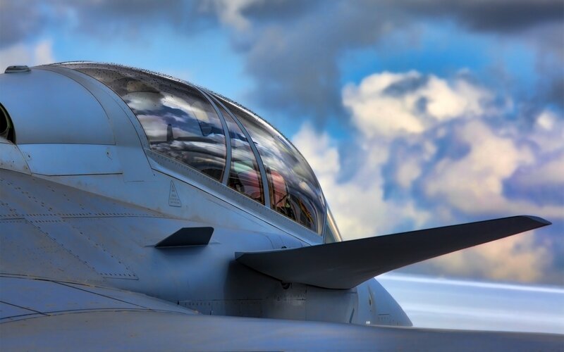 Fighter Jet Cockpit — Blue, Dramatic, Afternoon, Photograph